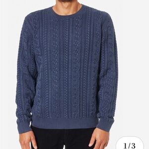Katin Men's Fisherman Cable Knit Sweater Navy Blue L 100% Cotton